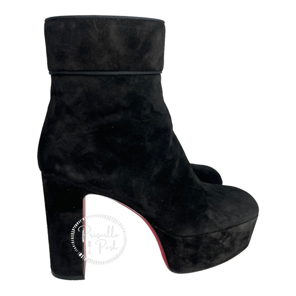 Christian Louboutin black suede platform ankle boot block heel square toe retro - Picture 5 of 16